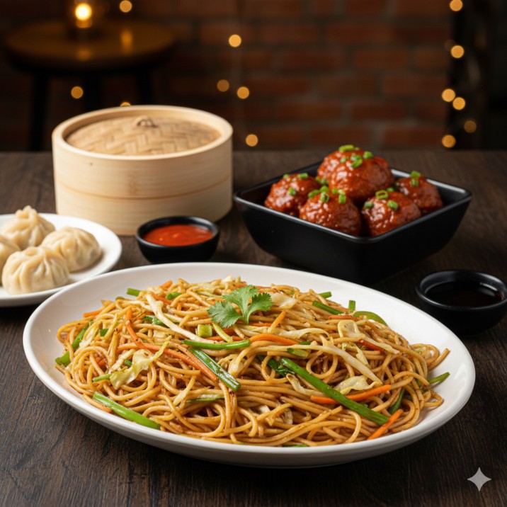 Veg Noodles and Veg Manchurian and Veg Momo
